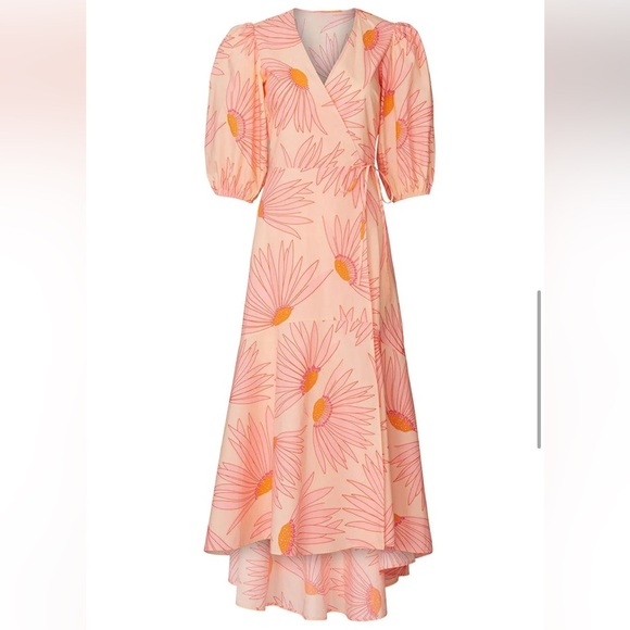 Kate Spade New York Grand Daisy Wrap Dress Pink/Orange Floral Print - Picture 6 of 7
